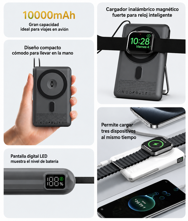 Power Bank Magnético 10.000 mah AIMA — MagSafe 15W, Soporte Integrado y Pantalla Digital