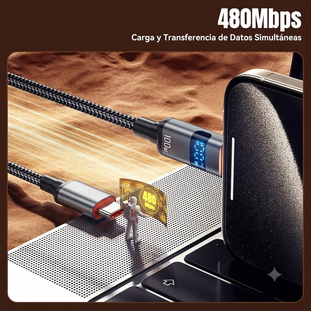 Cable Tipo C A Tipo C 100w Aima 2m Display Led Carga Rápida