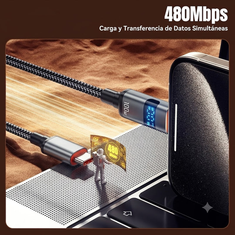 Cable Tipo C A Tipo C 100w Aima 2m Display Led Carga Rápida